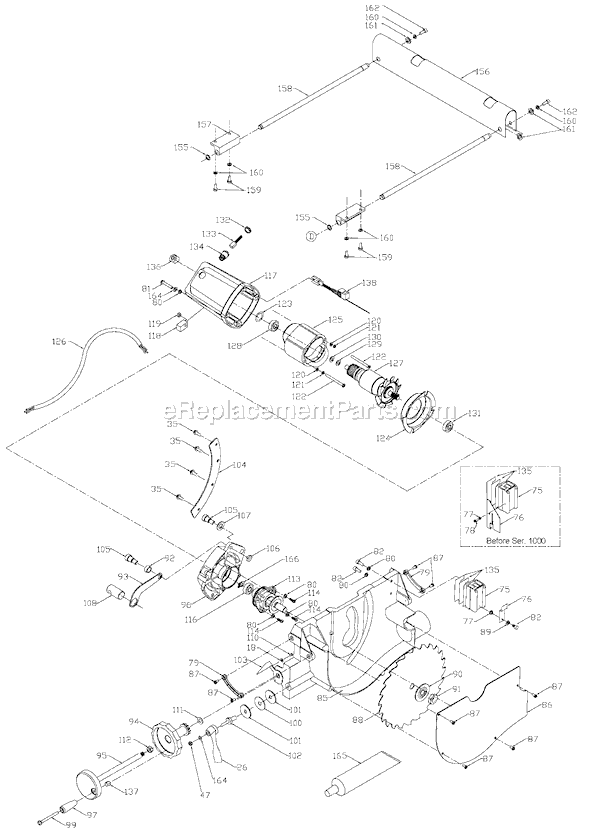 Page B Diagram and Parts List for 3812 Type 1 Porter Cable Table Saw